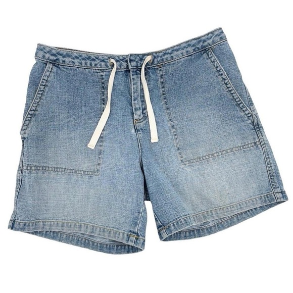 Vintage 90s Jean Shorts Old Navy Drawstring Waist Patch Pocket Light Wash | Sz 4 - Picture 5 of 9